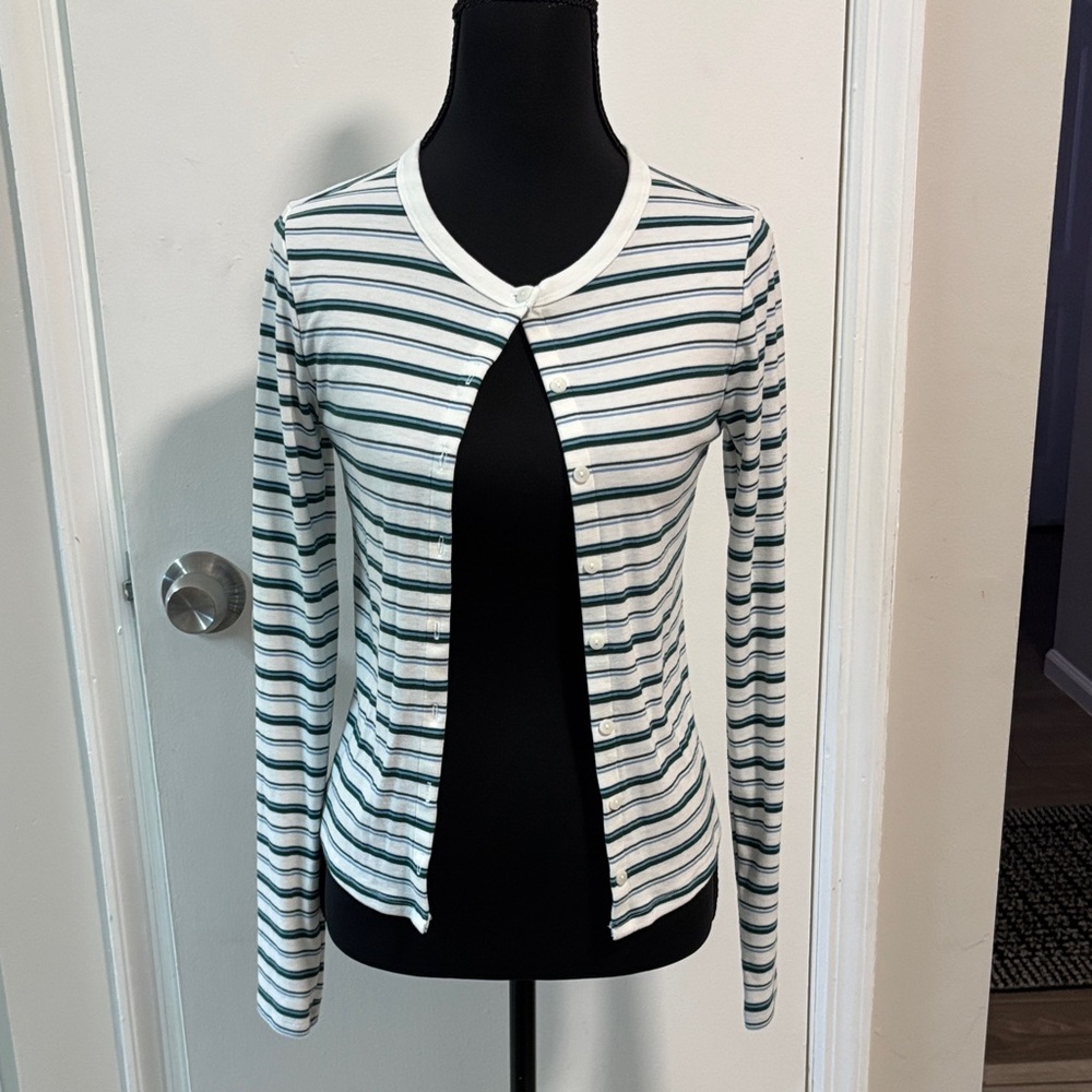American Eagle Outfitters Green and Blue Striped Top